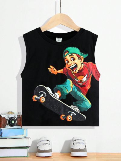 SHEIN Cute And Comfortable Skateboard Boy Bank Wide Shoulder Vest Top For Boys