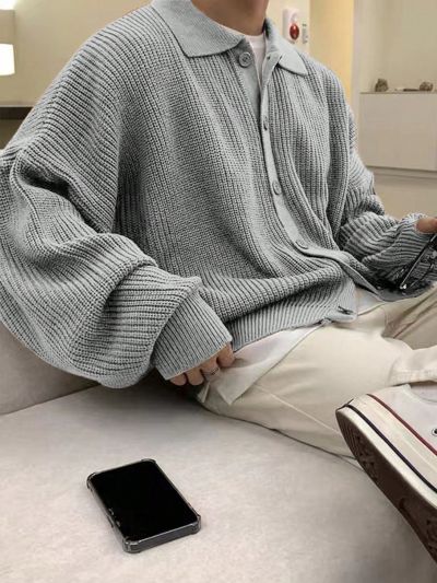 Manfinity Men'S Turn-Down Collar Button Front Cardigan