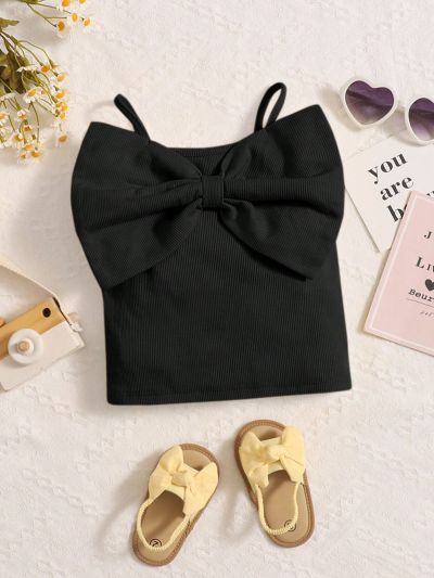 SHEIN Kids CHARMNG Toddler Girls' Cute Bowknot Strap Tank Top