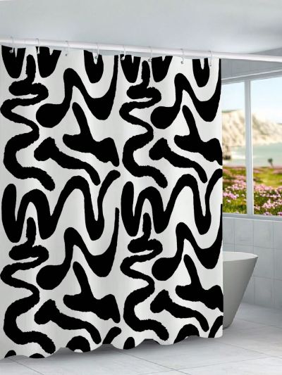 Le freak c est chic Black Twisted Line Pattern Waterproof Shower Curtain