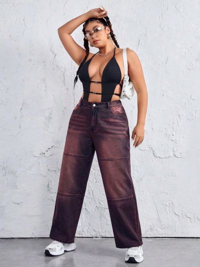 SHEIN ICON Plus Size Women's Straight-leg Jeans