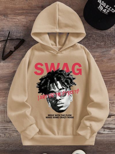 SHEIN Tween Boys Casual Patterned Long Sleeve Hoodie, Suitable For Autumn And Winter