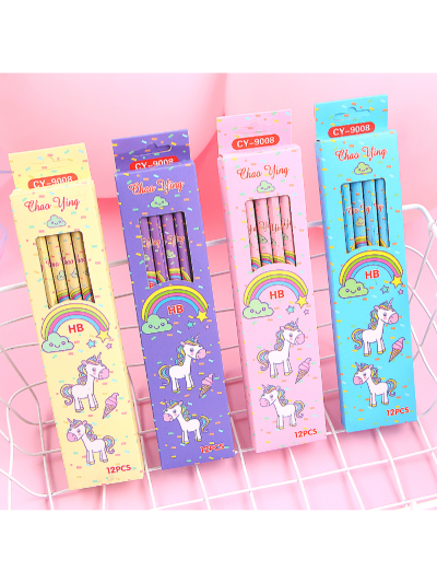 12pcs/Set Cute Cartoon Unicorn Pencils - Perfect For Drawing, Sketching & School Supplies - A Great Gift For Students!