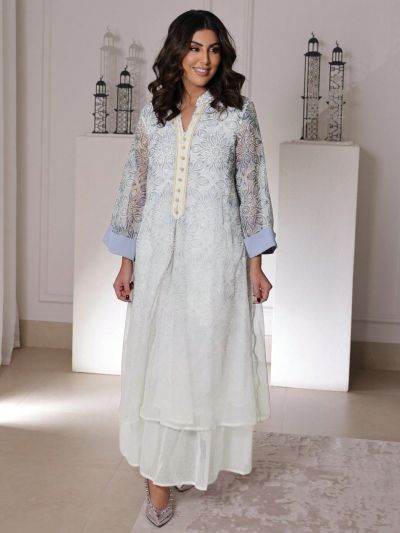 SHEIN Najma Women's Arabian Style Dress With Floral Print Patchwork And Woven Belt