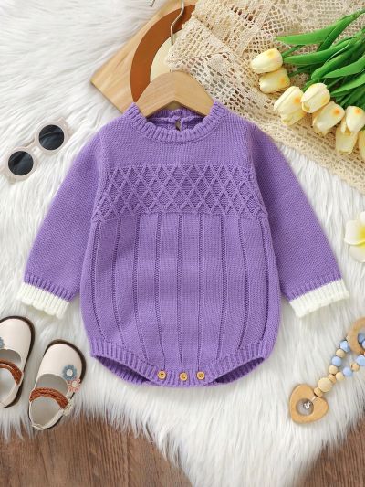 Baby Contrasting Edge Sweater Crawler Suit