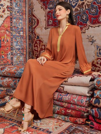 SHEIN Najma Women's Loose Fit Casual Dress With Stitching, Woven Belt And Notched Collar