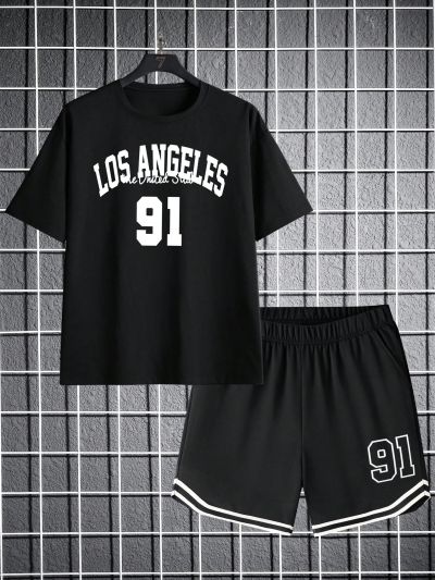 Teen Boys' Letter Print Short Sleeve T-Shirt And Shorts Set