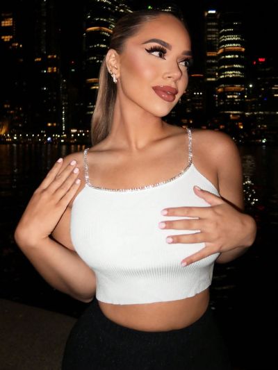 SHEIN SXY Ladies' Knitted Tank Top With Chain Strap & Rhinestone Detail