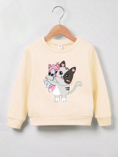 SHEIN Kids QTFun Girls Cartoon Print Warm Lined Sweatshirt