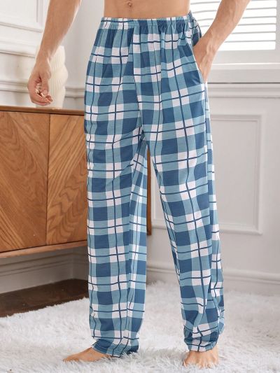 Men's Plaid Pattern Lounge Pants With Pockets