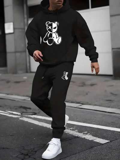 Men'S Plus Size Cartoon Printed Hoodie And Pants Set