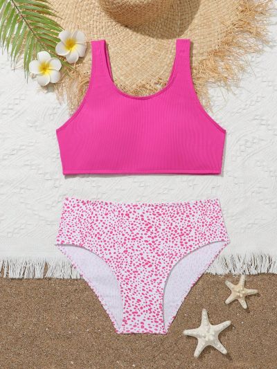 Teenage Girls' Ribbed Tankini Swimsuit Set