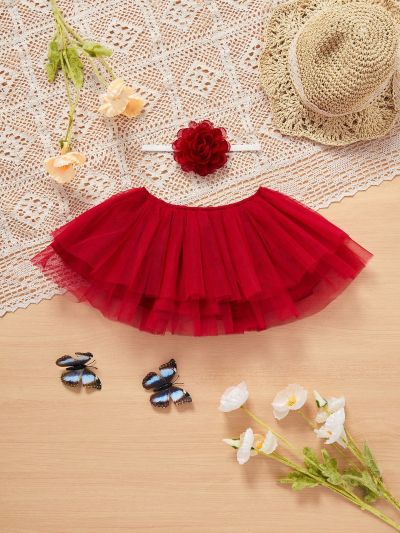 Newborn Baby Girls' Red Mesh Elegant Romantic Gorgeous Photography Clothing Set