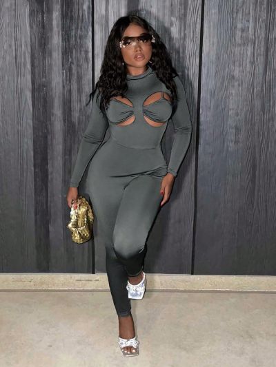 SHEIN Slayr Stand Collar Hollow Out Slim Fit Jumpsuit