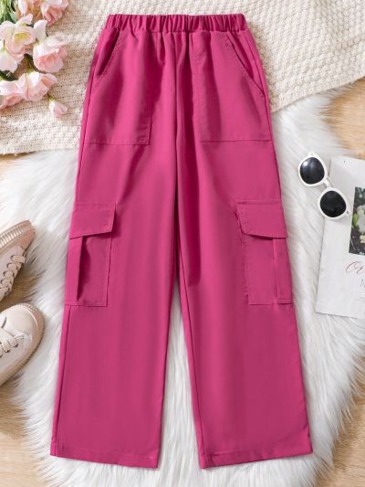 SHEIN Kids HYPEME Girl's Elastic Waist Cargo Pants For Tween