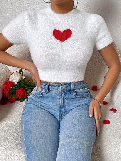 SHEIN Slayr Women's Heart Pattern Knitted Top