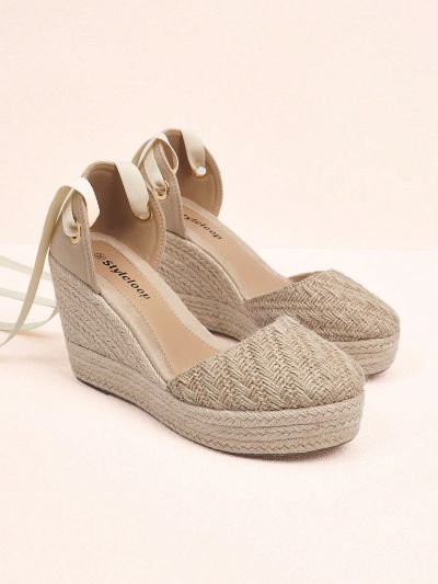 Styleloop Women's Fashionable Rope Sole Strappy Wedge Heel Thick Sole Shoes,Women's Spring/Summer Resort Bohemian Style Shoes