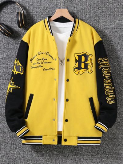 Teenage Boys' Letter Pattern Baseball Jacket