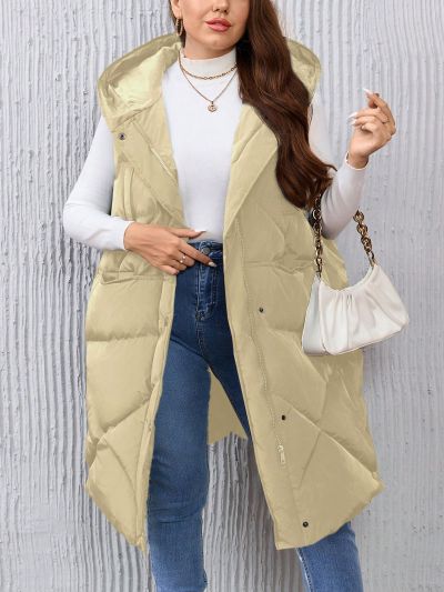 SHEIN Essnce Plus Size Side Pocket Zipper Hooded Vest Puffer Coat