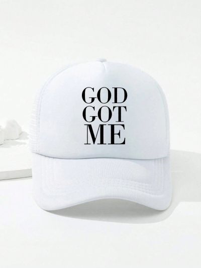 1pc Men's Outdoor Fashionable Breathable Adjustable Baseball Mesh Cap Trucker Hat With Letter Print