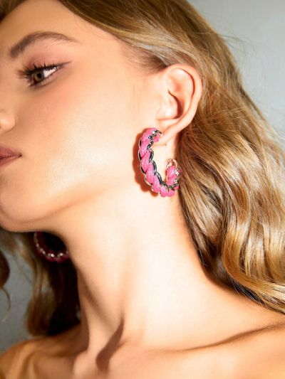 SHEIN ICON 1pair Color-block Fashionable Hoop Earrings