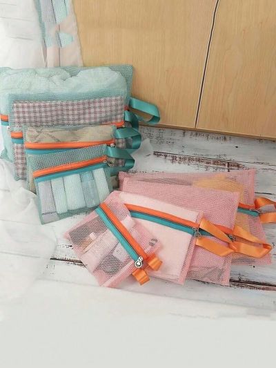 1 Solid Color Four-piece Travel Storage Organizer Mesh Storage Bag Clothes Storage Clothes Organizer Travel Bag Set Drawstring Bag