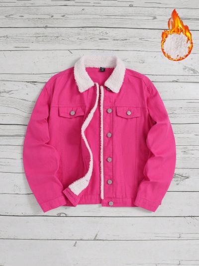 SHEIN Girls' Teenage Oversized Denim Jacket With Dropped Shoulders