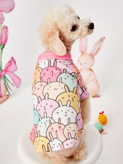 PETSIN Easter Bunny & Cute Cartoon Animal Print T-Shirt, Multicolor, Suitable For Cats And Dogs
