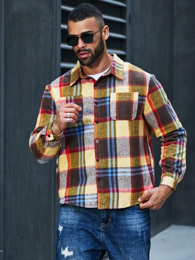 Extended Sizes Men's Plus Size Plaid Long Sleeve Shirt
