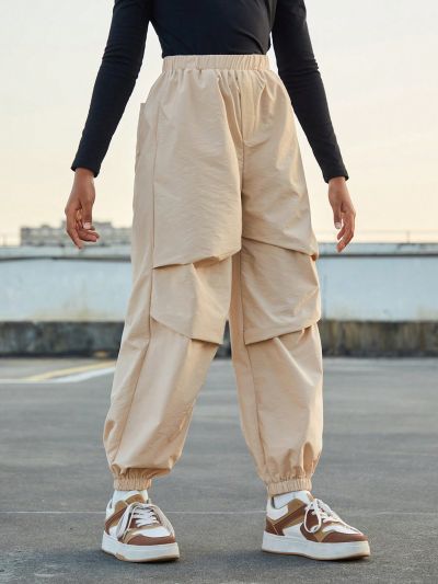 SHEIN Kids Cooltwn Juniors' Casual Solid Color Jogger Pants With Elastic Cuffs