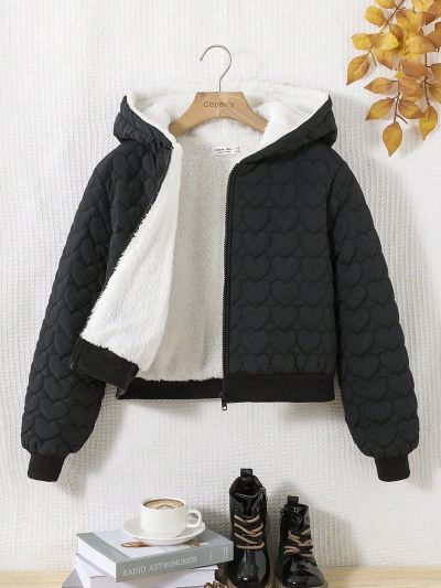 SHEIN Teen Girl Zip Up Thermal Lined Hooded Jacket