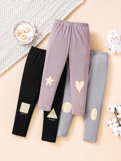 3pcs/Set Young Girl Simple Geometric Print Leggings