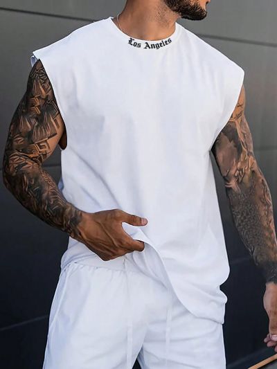 Manfinity Men'S Wide Shoulder Tank Top With Letter Print