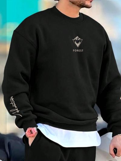 Manfinity Homme Men'S Plus Size Letter Printed Round Neck Sweatshirt