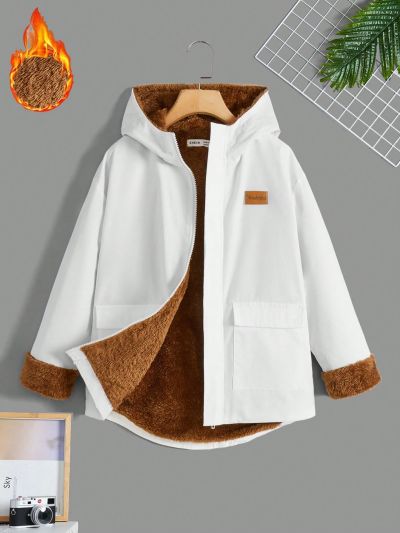 SHEIN Boys' Casual Plaid Patchwork Fleece Lined Woven Jacket