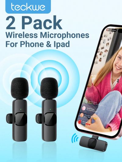 Teckwe Microphone,1 TO 2 Wireless Lavalier Microphone For Type - C Phone,Plug-Play Wireless Microphone,Mini Microphone Intelligent Noise Reduction Outdoor Live Streaming Street Interview For Video/Audio Recording/Interview/Vlog/Teaching K8