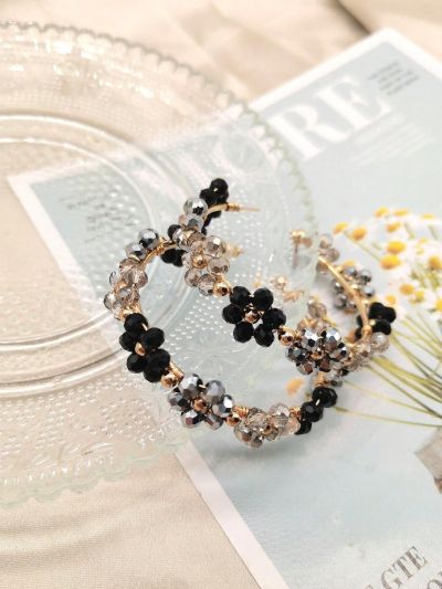 Fashion Artificial Crystal Flower Decor Hoop Earrings For Women For Daily Decoration