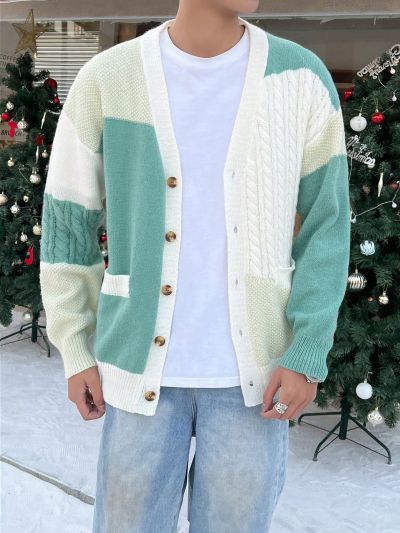 Manfinity Men'S Colorblock Long Sleeve Cardigan