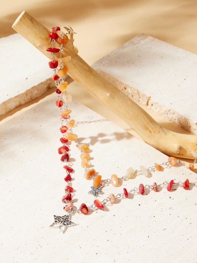 SHEIN VCAY 2pcs Colorful Irregular Crushed Stone Necklace