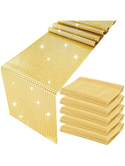 5 Pack 12 x 108 Inch Disco Table Runner Glitter Sequin Mirror Foil Table Runner for 70s 80s Disco Theme Party Birthday Wedding Event Table Decorations