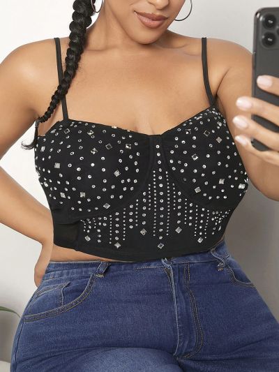 SHEIN CURVE+ Plus Size Cami Top With Rhinestone Decoration