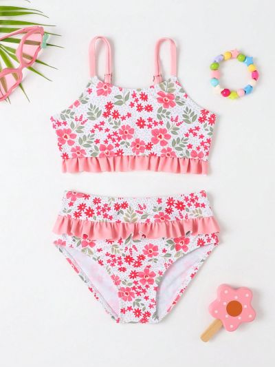 Baby/Toddler Girls' Floral Print Ruffled Swimsuit