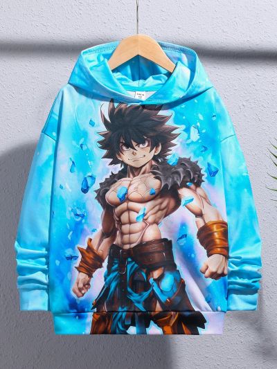 SHEIN Tween Boys' Cartoon Elements Printed Loose Fit Hooded Knit Sweatshirt For Casual Wear