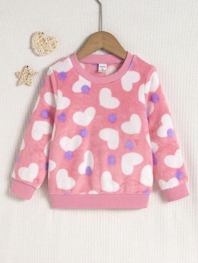 SHEIN Kids EVRYDAY Young Girl Heart & Polka Dot Printed Sweatshirt