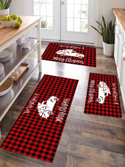 SHEIN Christmas-themed Waterproof & Non-slip Living Room & Kitchen Carpets For Peaceful Night Decor