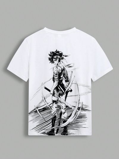 SHEIN Teenage Boys' Casual Cartoon Printed Short Sleeve T-Shirt Suitable For Summer