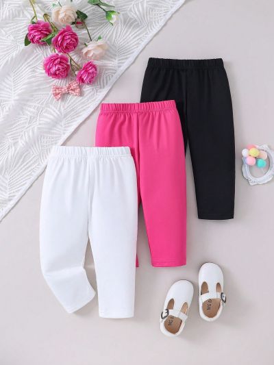 Young Girls' Basic Three Colors Skinny Leggings Set