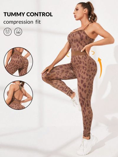 SHEIN VARSITIE Sports Yoga Basic  Prints With Jumpsuit