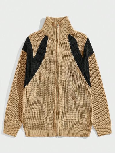 ROMWE Street Life Men's Color Block Cardigan Sweater