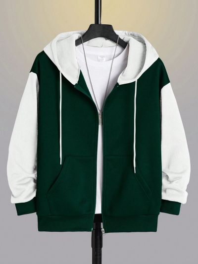 Men's Plus Size Color Contrast Zip Front Hoodie